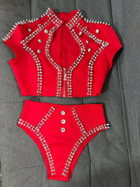 Sparkly Red Rhinestone Top & Shorts Set Gogo Showgirl Performance Outfit