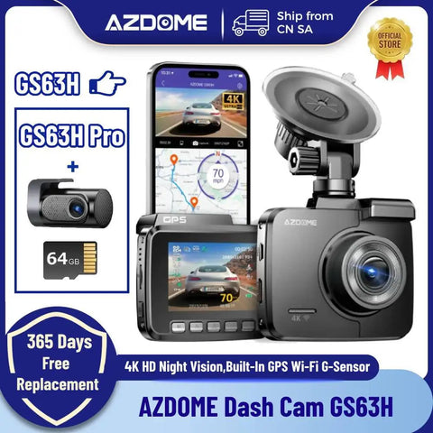 AZDOME Dash Cam GS63H 4K Автомобільна камера Вбудований GPS Wi-Fi Автомобільний відеореєстратор Оновлення Dashcam G-сенсор Виявлення руху 후방카메라 داش كام