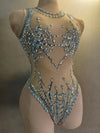 The Stardust Spider – Sexy Silver Sequins & Rhinestone Mesh Bodysuit