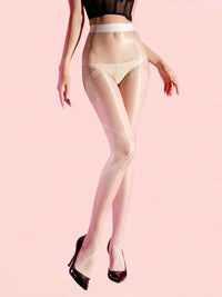 Striped Oil Glossy Sheer High-Waist Shaping Pantyhose Shiny Dance Tights