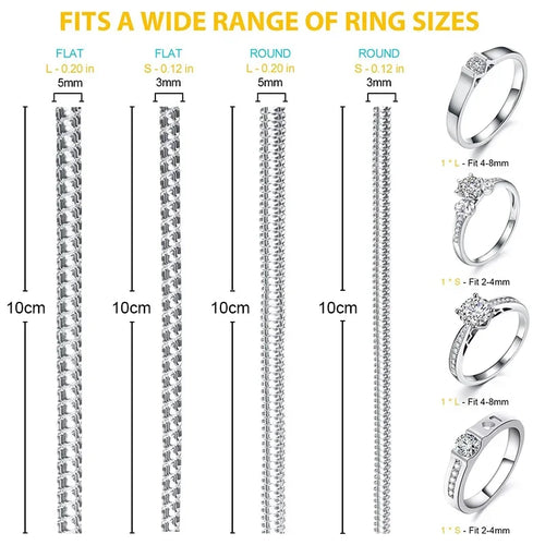 8pcs/Set Ring Size Reducer Tools Spiral Spring Based Rings Adjust Invisible Transparent Tightener Resizing Tool Jewelry Guard