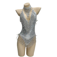 Beaded Sequin Tassel Performance Bodysuit