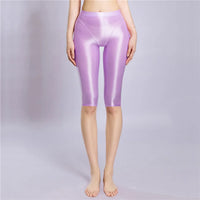Women's Oil Glossy Sheer High-Waist Shaping Shorts Satin Smooth Leggings