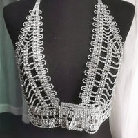 V-neck Rhinestone Crystal Halter Top