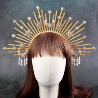 Sunburst Spike Sun Crown-Moon Star Greek Goddess Gold Halo Headband