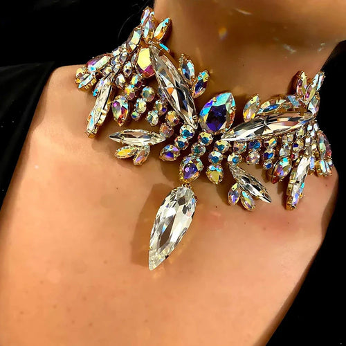 Rhinestone Geometric Crystal Necklace Earrings Set