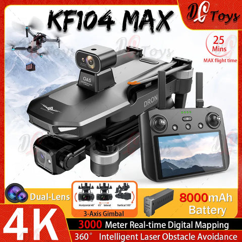 KF104 MAX2 4K Професійний дрон із подвійною камерою та екраном RC Quadcopter GPS ширококутний 3-осьовий карданний літальний апарат для уникнення перешкод