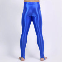 Men's Oil Glossy Sheer High-Stretch Pencil Pants Satin Smooth Leggings