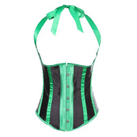 Gothic Striped Satin Halter Underbust Corset Vest 12 Spiral Steel Bones Bustier