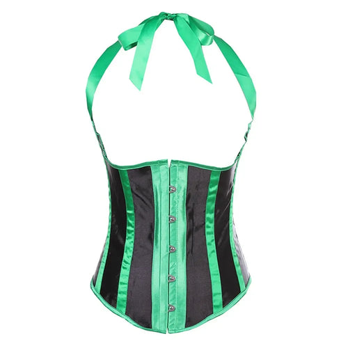 Gothic Striped Satin Halter Underbust Corset Vest 12 Spiral Steel Bones Bustier