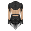 Rhinestone Sequin Tassel Long Sleeve Dance Jumpsuit Bodysuit
