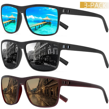 CRIXALIS 3PCS Square Polarized Sunglasses for Men Outdoor Fishing Sun Glasses Male Anti-glare Fashion Mirror Shades Female UV400