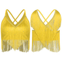 V-Neck Crisscross Back Tassel Fringe Crop Top Latin Salsa Dance Costume
