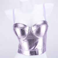Purple Metallic PU Leather Bustier Corset Crop Top High Street Bralette