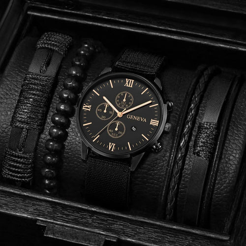 4/5PCS Fashion Men Watches Casual Male's Quartz Watch Bracelets Set Relogio Masculino Reloj Hombre（Without Box）