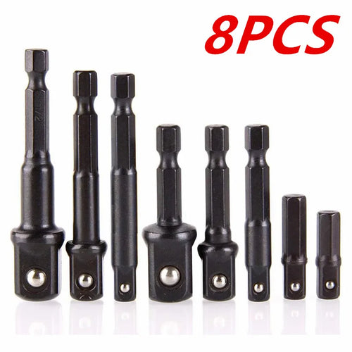 12pcs Impact Socket Adapter And Reducer Set Extension Set Socket Drill Adapter Turns Power Drill Into High Speed Nut Driver, 1/4