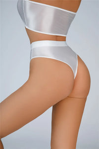 High-Waist Oil Glossy Sheer G-String Thong Satin Smooth Seamless Briefs