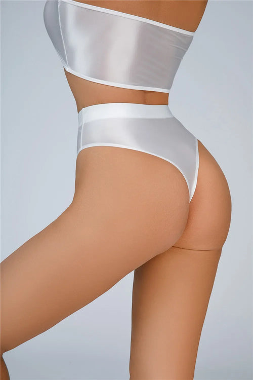 High-Waist Oil Glossy Sheer G-String Thong Satin Smooth Seamless Briefs