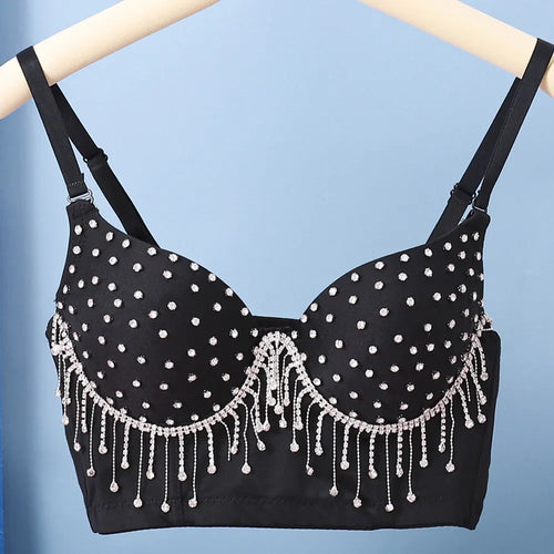 Rhinestone Fringe Embellished Showgirl Bra
