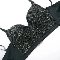 Colored Rhinestone Longline Costume Bra