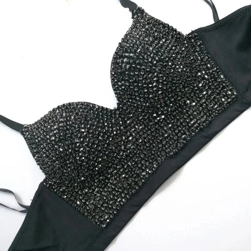 Colored Rhinestone Longline Costume Bra