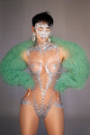 Crystal Mesh See-Through Pole Dance Leotard & Rhinestone Bodysuit Romper