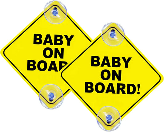 2PCS Baby On Board Signs with Suction Cups, 5"x5" Reusable Baby Safety Warning Decal For Car Windows