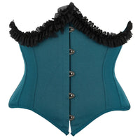 Gothic Underbust Corset Bustier Lace Ruffle Trim Front Busk Waist Cincher
