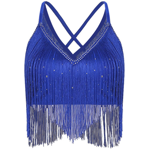 V-Neck Crisscross Back Tassel Fringe Crop Top Latin Salsa Dance Costume