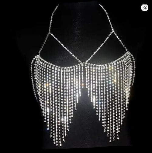 Dazzling Crystal Tassel Body Chain & Skirt Set