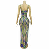 Sparkly Green Rhinestone Strip Split Maxi Dress Sheer Mesh Stage Performance Costume
