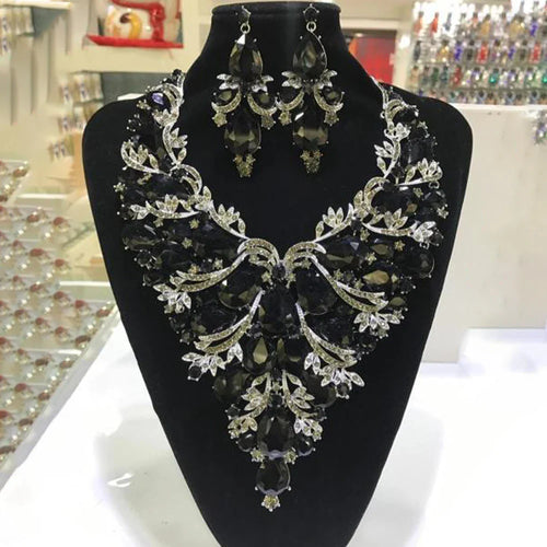 Multicolored Rhinestone Drop Necklace & Earring Set