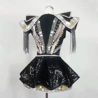Sparkly Crystal & Rhinestone Armor Bodysuit & Dress Stage Performance Costume