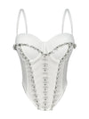Pearl Embroidered Bustier Corset Crop Top High Street Evening Bralette