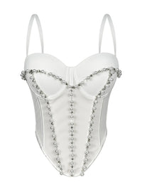 Pearl Embroidered Bustier Corset Crop Top High Street Evening Bralette