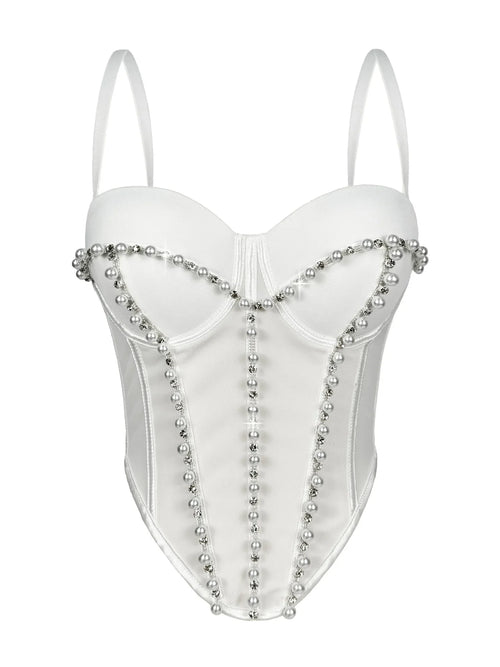 Pearl Embroidered Bustier Corset Crop Top High Street Evening Bralette