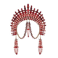 Exaggerated Rhinestone Tassel Crown Headpiece