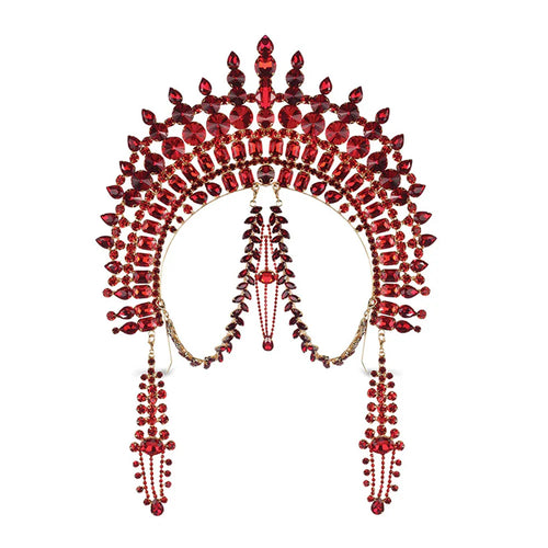 Exaggerated Rhinestone Tassel Crown Headpiece