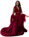 Voluminous Illusion Tulle Ruffle Long Robe Dressing Gown