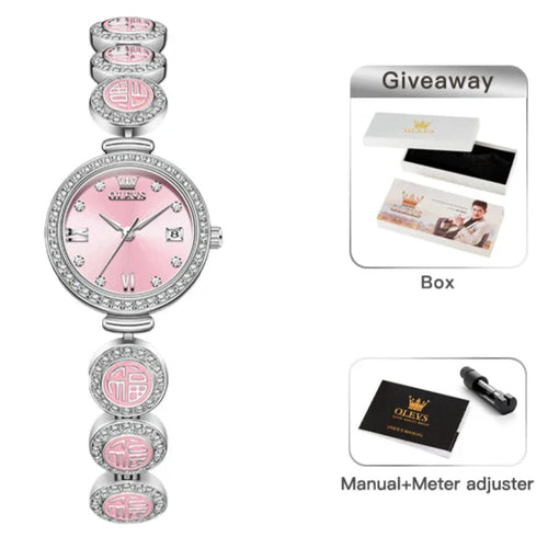 Women's Elegant Bracelet Quartz Watch Red Dial Waterproof