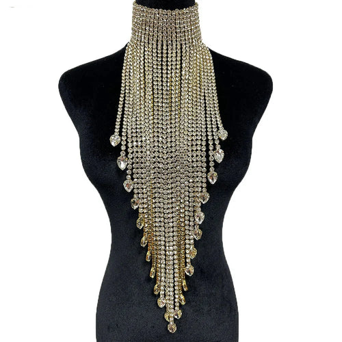 Long Tassel Rhinestone Chain Necklace
