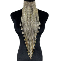 Luxury Rhinestone Long Tassel Statement Choker – Waist-Length Crystal Drop Necklace for Weddings, Galas & High-Fashion Clubwear