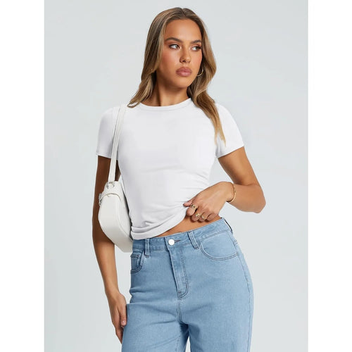 Trendy Queen Womens Basic T Shirts Summer Tops 2025 Crop Short Sleeve Y2k Tee Cute Gym Fashion Workout Clothes