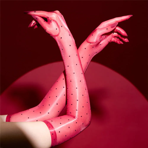 Ultra-Thin 1D Dot Oil Shiny Opera Length Gloves Sheer Glossy Performance Gloves