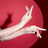 Ultra-Thin 1D Dot Oil Shiny Opera Length Gloves Sheer Glossy Performance Gloves