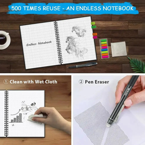 A4 Reusable Erasable Notebook With Pen&Cloth Microwave Heating Waterproof Notepad Office School Smart Notebook EzBuyCo