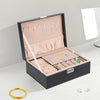 Jewelry Box Double Lock Leather Jewelry Box PVC Large Storage Case Ring Box Organizer Classic Jewelry Display Case Holder