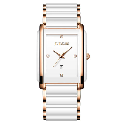 Women's Ceramic Square Bracelet Watch Rose Gold Quartz