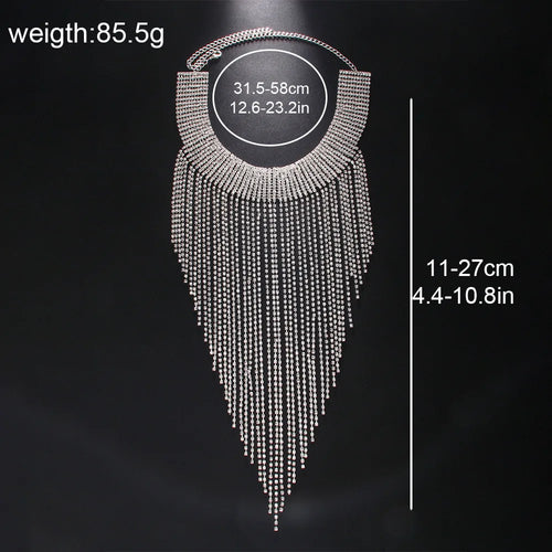 Rhinestone Fringe Tassel Choker Chain Necklace