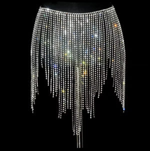 Dazzling Crystal Tassel Body Chain & Skirt Set